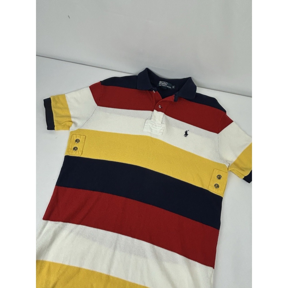 Polo Ralph Lauren Mens Medium Short Sleeve Colorblock Polo Red White Yellow